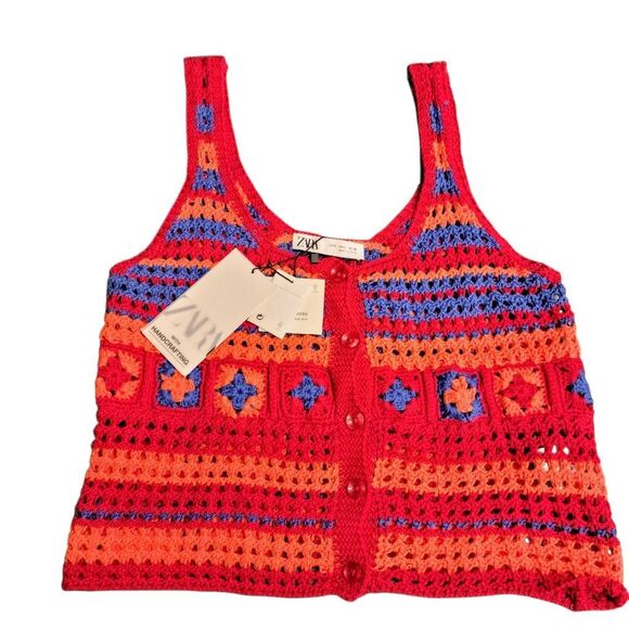 Zara NEW Colorful Granny Square Crochet Cotton Lightweight Tank Top Grandmacore - Picture 3 of 11